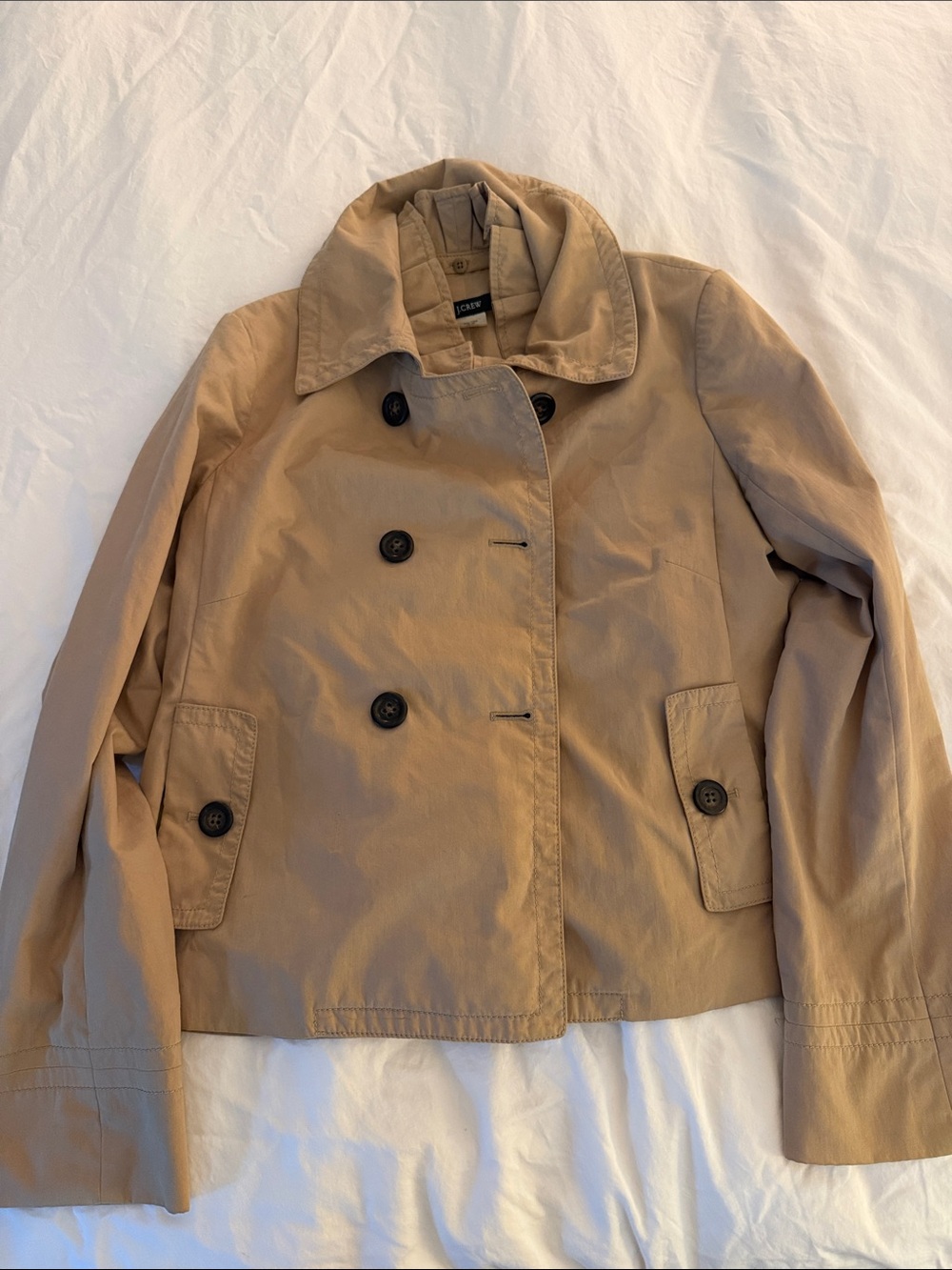 J. Crew Short Double-Breasted Trench Jacket in Tan